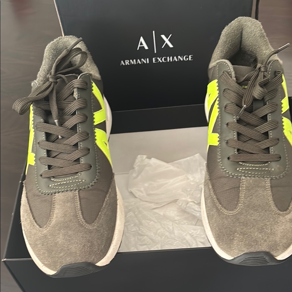 Armani Exchange Gray and Yellow Sporty Sneakers